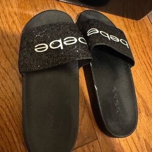 Bebe Black Sparkle Slide Sandals